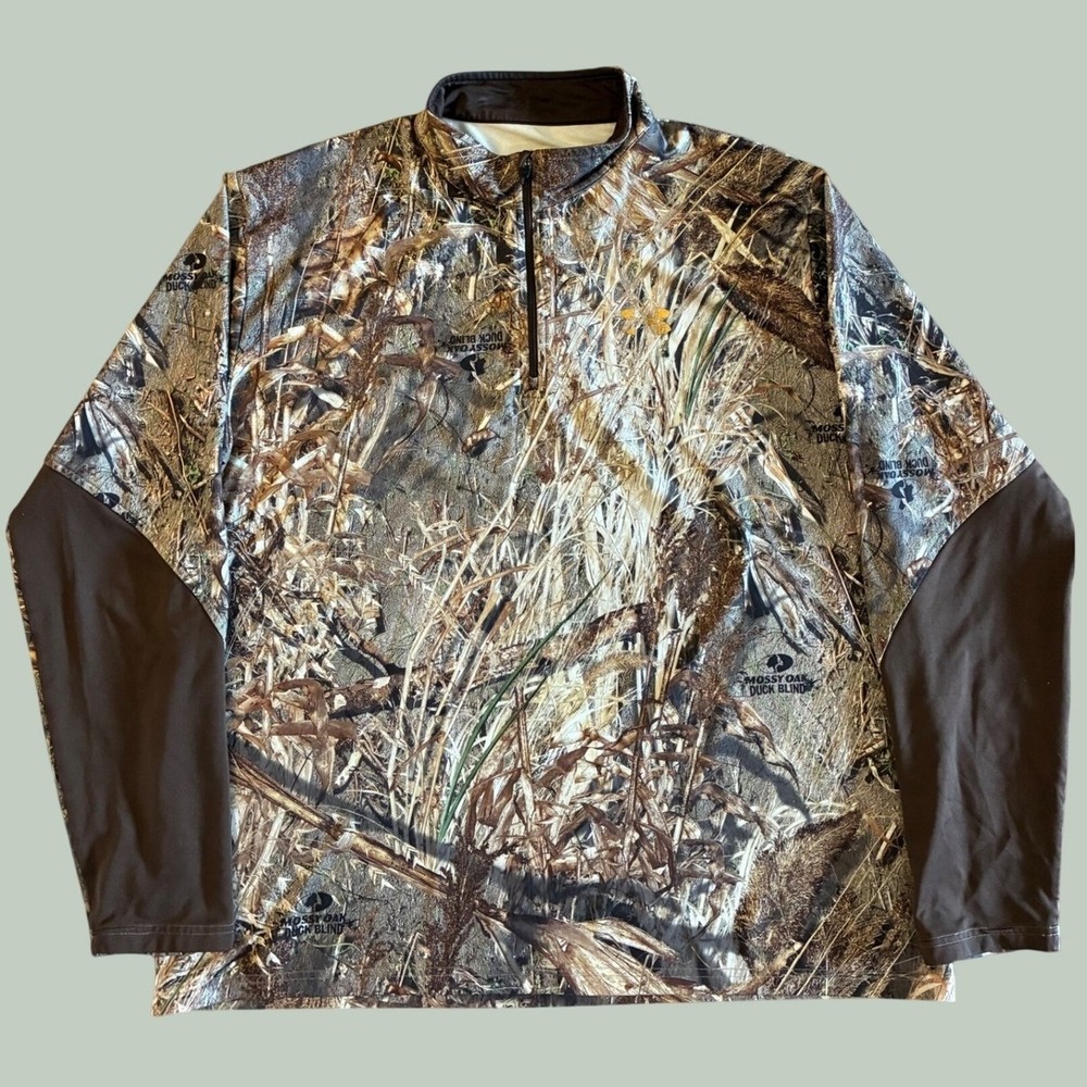 Under Armour Mossy Oak Duck Blind Camo 1/4 Zip Pullover Hunting Shirt Mens XL